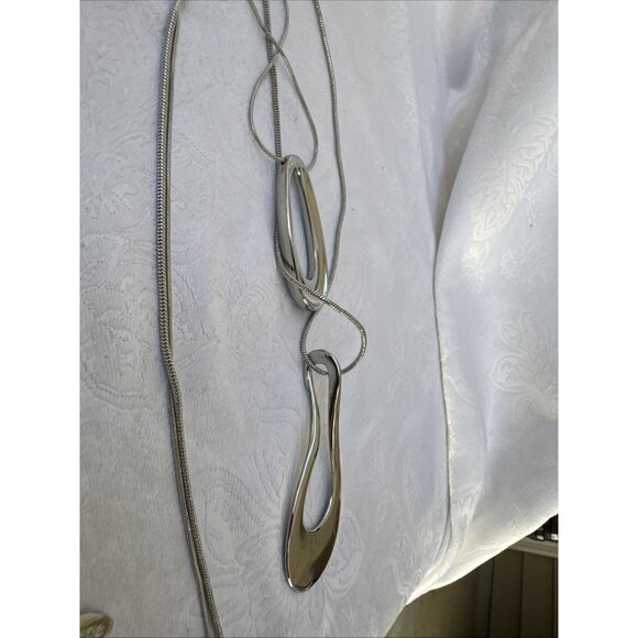 Chicos Silver Tone 19" Double Pendant Long Rope Chain Statement Necklace NEW - Picture 10 of 16